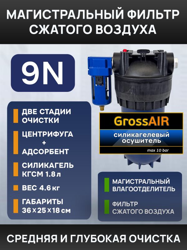 Фильтр-группа #9N GrossAIR = влагоотделитель Nordberg 1/2" + осушитель 1" (магистральный) фото №6