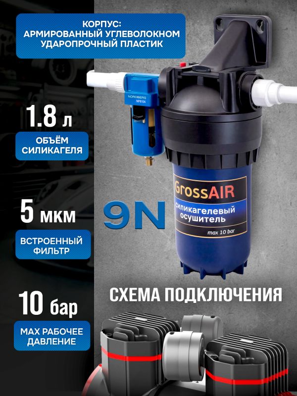 Фильтр-группа #9N GrossAIR = влагоотделитель Nordberg 1/2" + осушитель 1" (магистральный) фото №7
