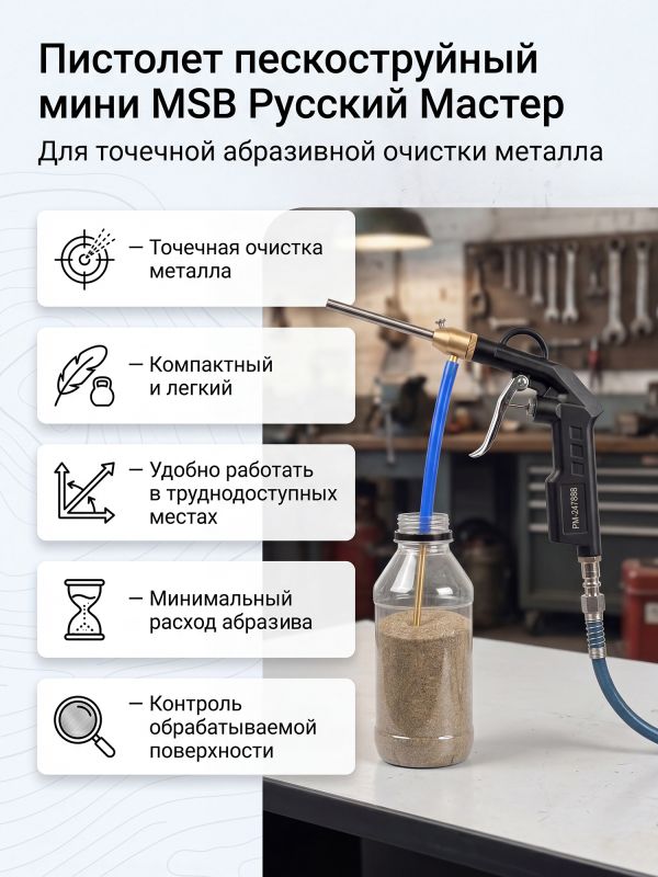 Пистолет пескоструйный мини MSB Русский Мастер для точечной абразивной очистки металла фото №2