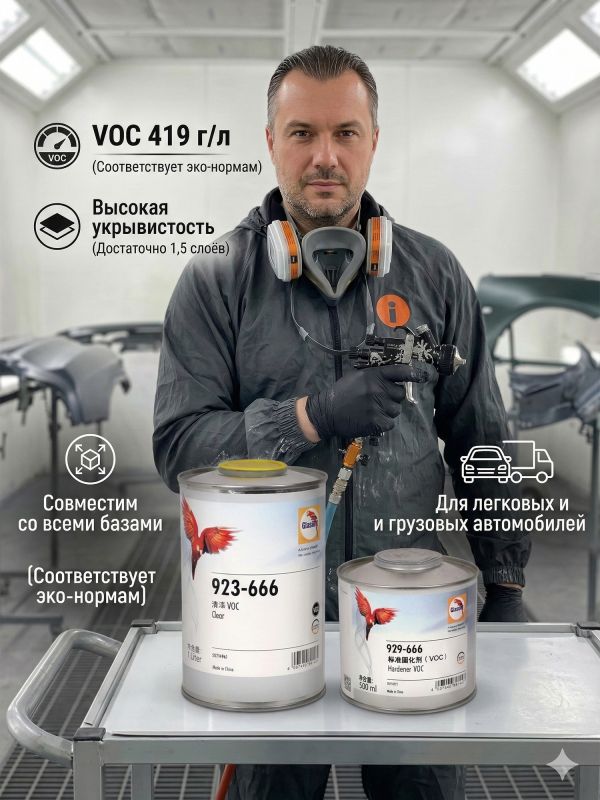 Лак Glasurit 923-666 HS 2:1 (1л+0.5л) КОМПЛЕКТ с отвердителем 929-666 фото №6