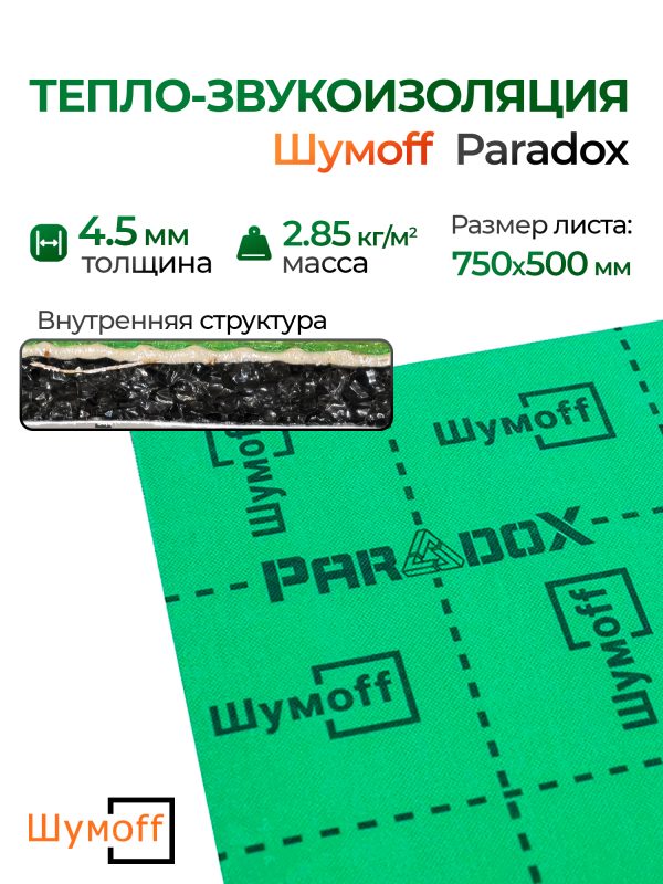 Тепло-звукоизоляция Шумофф Paradox (0.75х0.5м) многослойный вспененный полиэтилен Шумoff