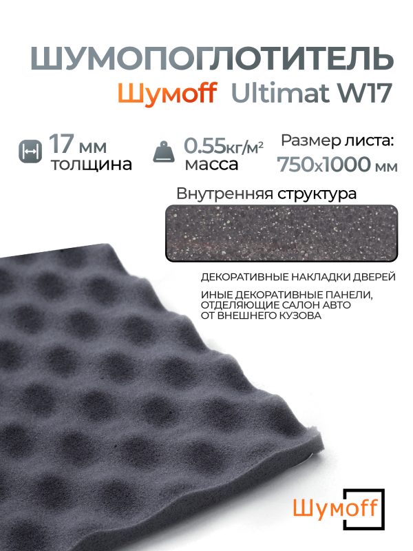 Шумопоглотитель Шумофф Ultimat W17 (0.75х1м) вспененный волнистый пенополиуретан Шумoff