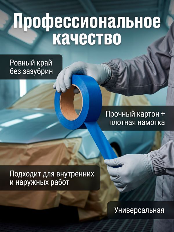 Скотч малярный Holex 48мм x 50м СИНИЙ влаготермостойкий 120С фото №2